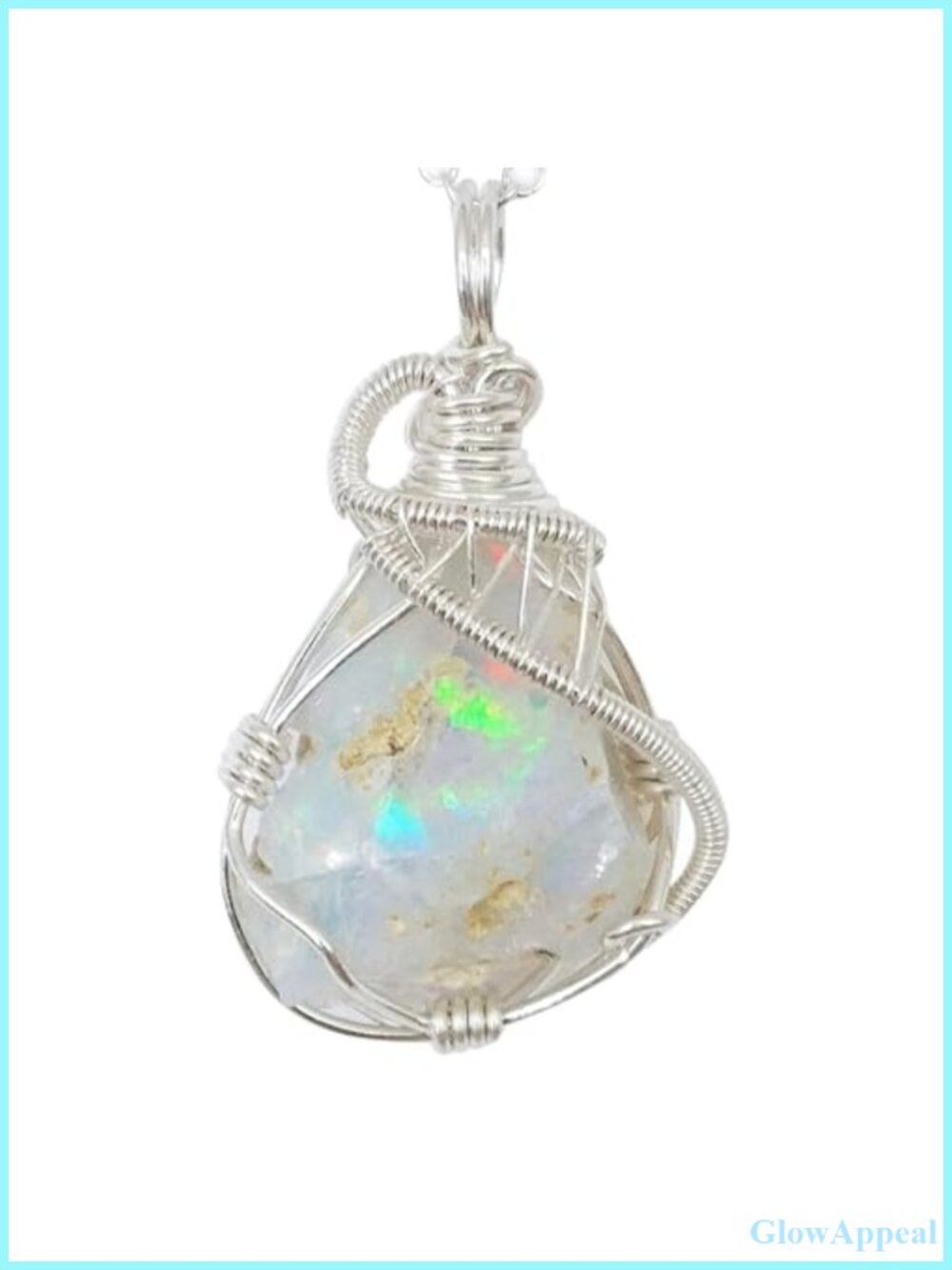 Raw Opal Birthstone Pendant Necklace 925 Sterling Silver Handmade Women